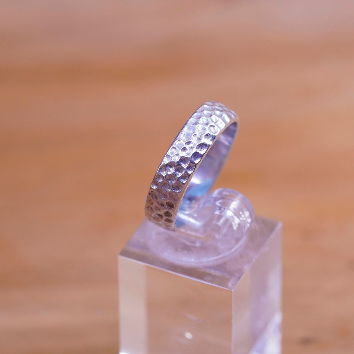 size 8, vintage Sterling silver handmade ring, 925 hammered wedding band