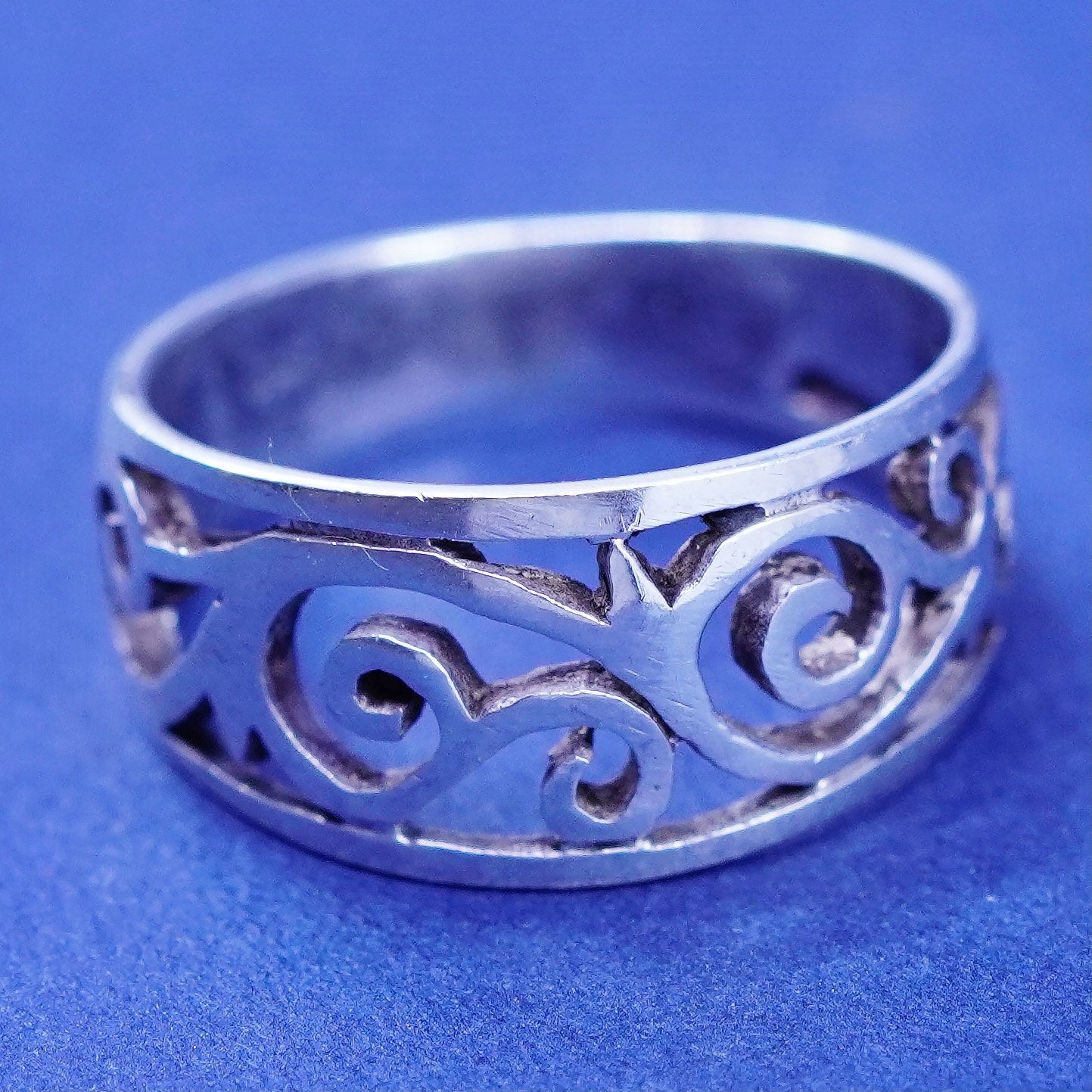 Size 5.5, vintage Sterling silver handmade ring, 925 Filigree swirl band
