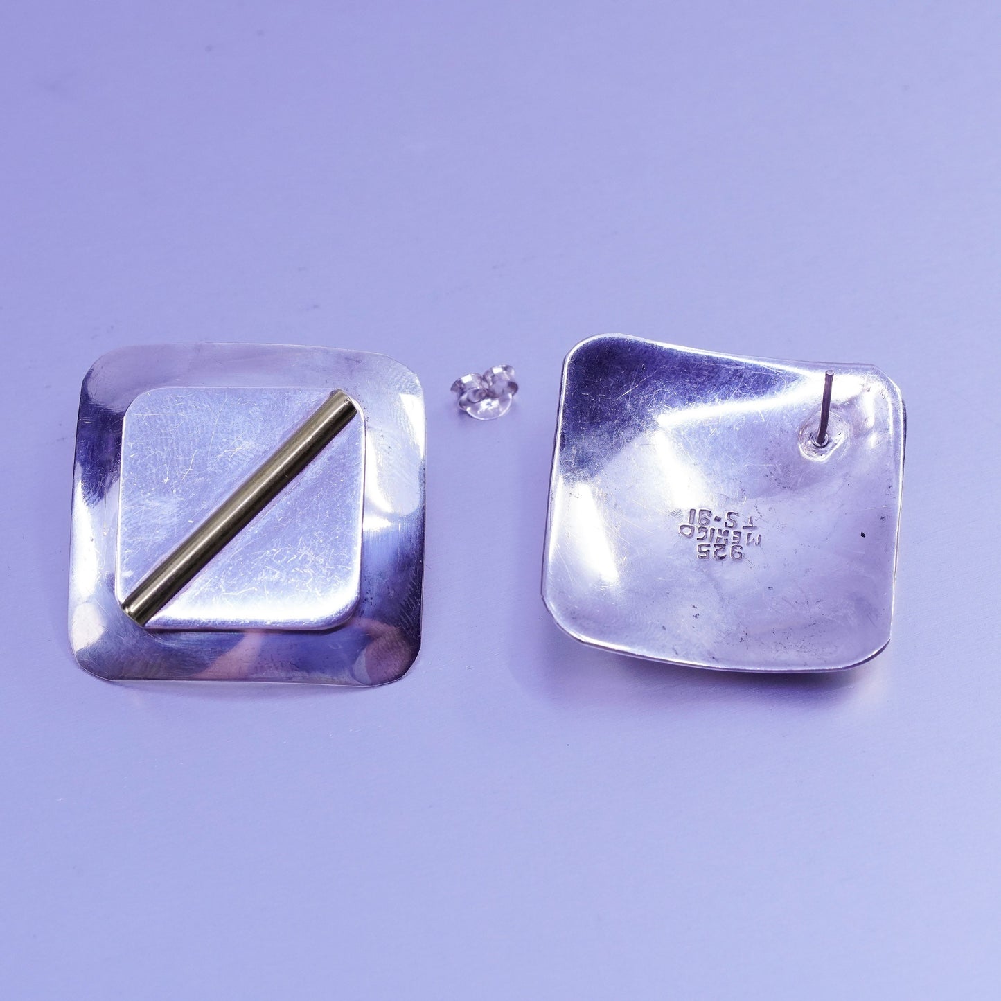 Vintage two tone Sterling 925 silver handmade earrings, square studs