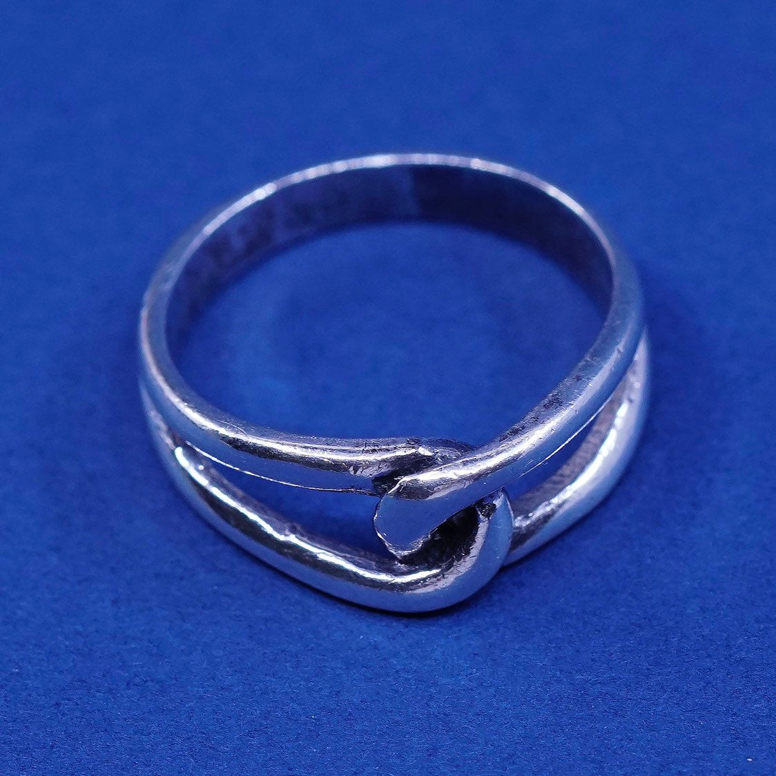 sz 5.75, vtg sterling silver handmade ring, 925 entwined knot band