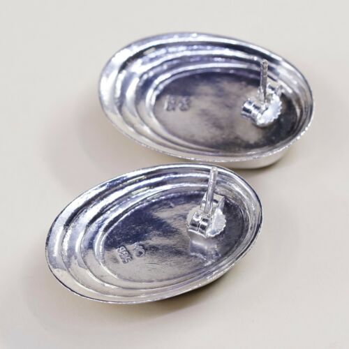 Vintage Sterling Silver Handmade Earrings, Mexico 925 Studs W/ Obsidian