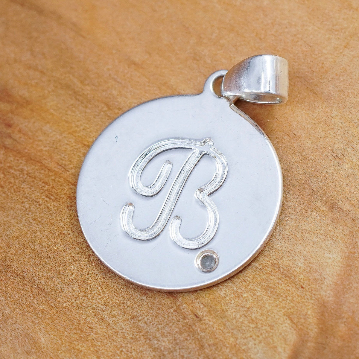 Vintage Sterling silver initial pendant, 925 circle with letter B