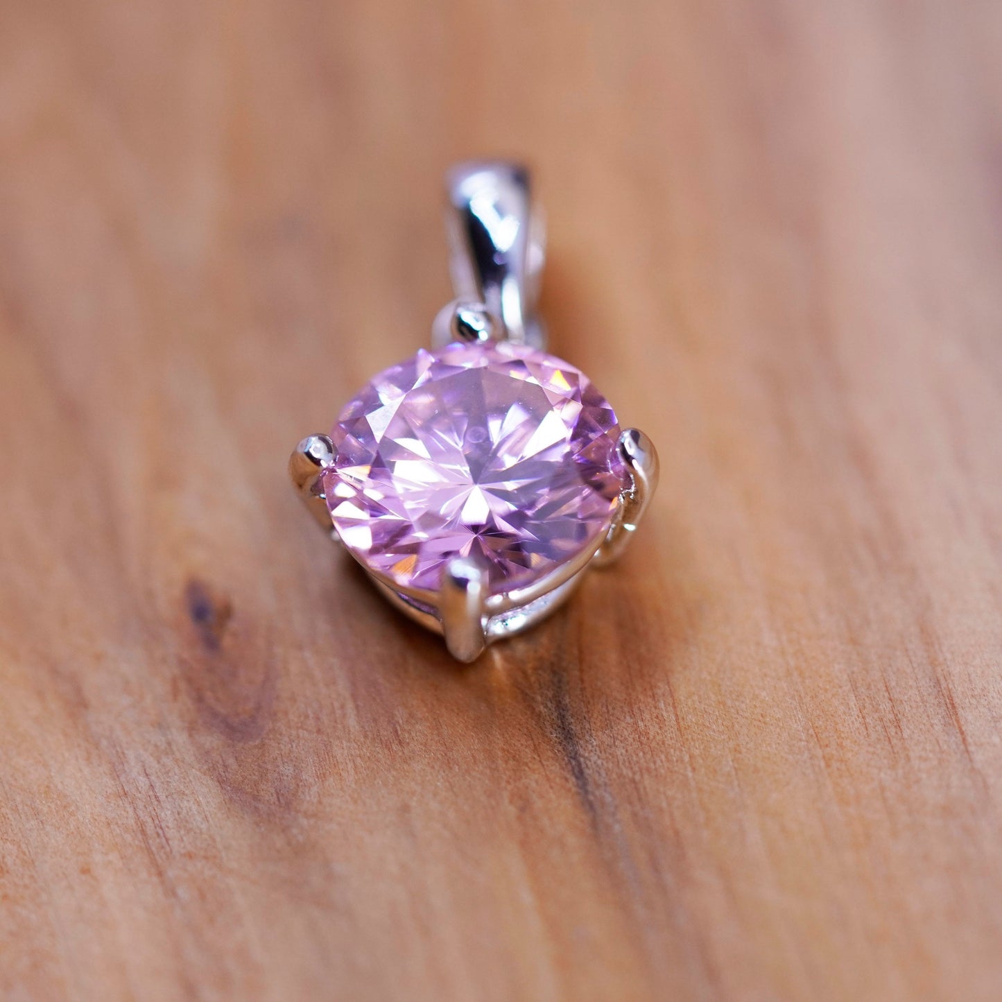 Vintage Sterling 925 silver handmade pendant with pink crystal