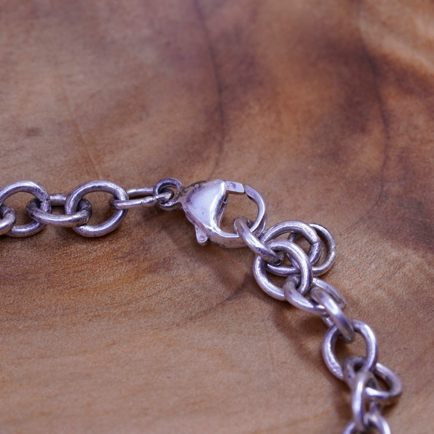 7”, vtg Sterling silver handmade bracelet, 925 circle chain music symbol charm