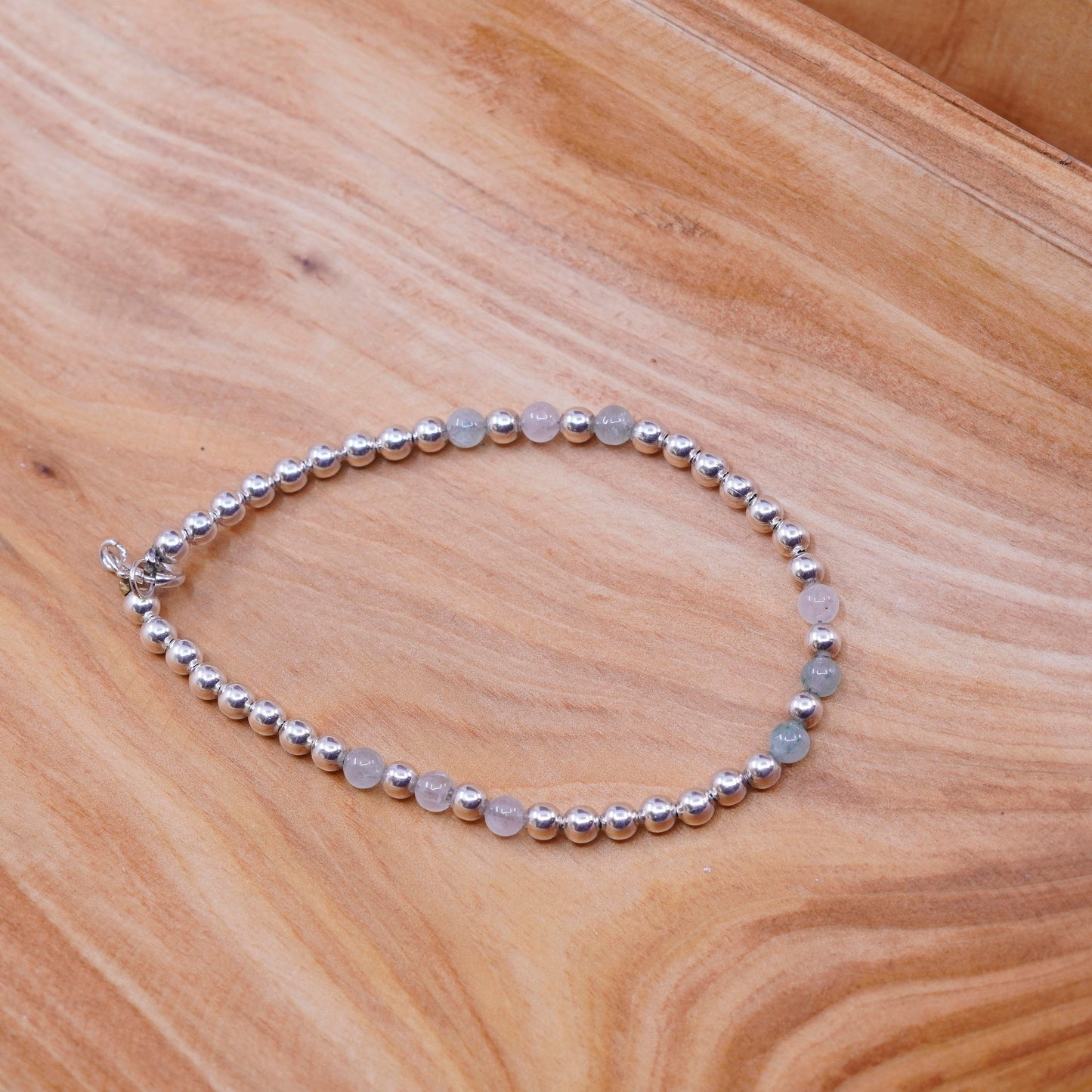 7.5”, Vintage Sterling silver handmade bracelet, 925 beads with jade