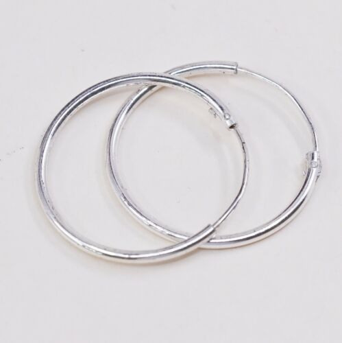 0.75”, 925 Sterling Silver textured Hoop Pierced Earrings, 925 silver huggie