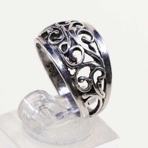 Sz 7, Vtg Sterling Silver Handmade Ring, 925 Silver Band W/ filigree swirl