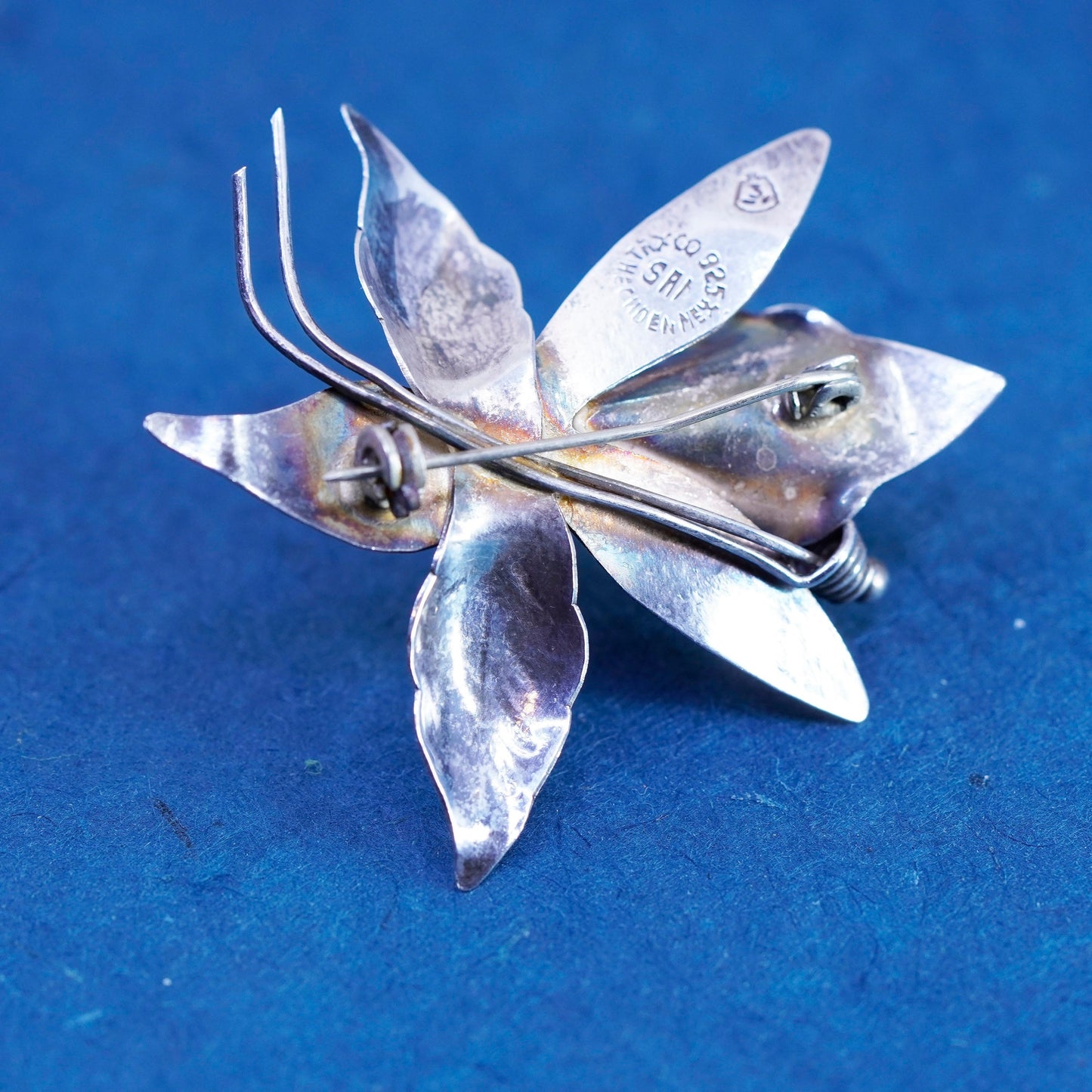 Vintage TAXCO PC Mexico Sterling 925 Silver handmade Orchid Flower Brooch pin