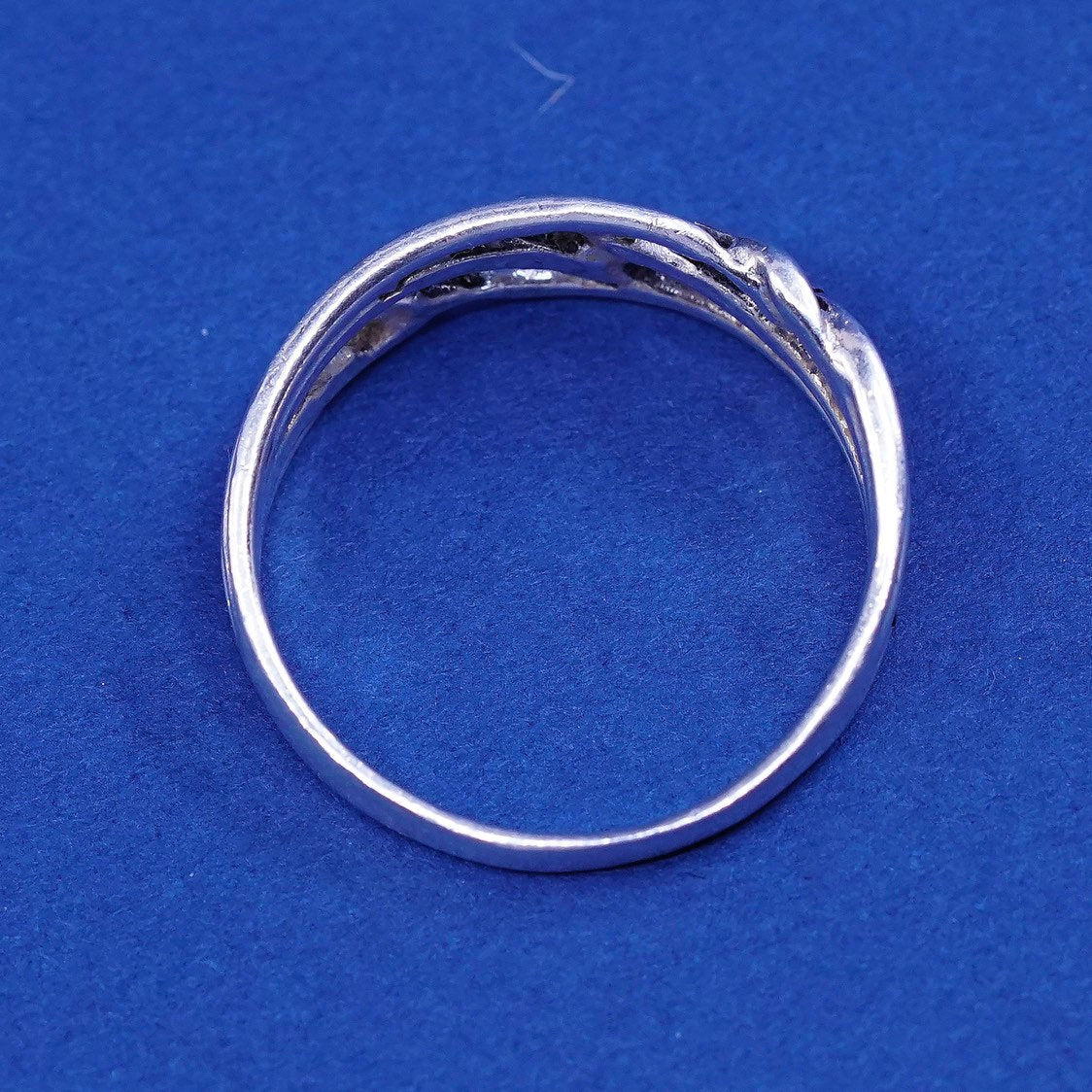 sz 6.75, vtg sterling silver handmade ring, 925 entwined knot band, stamped 925