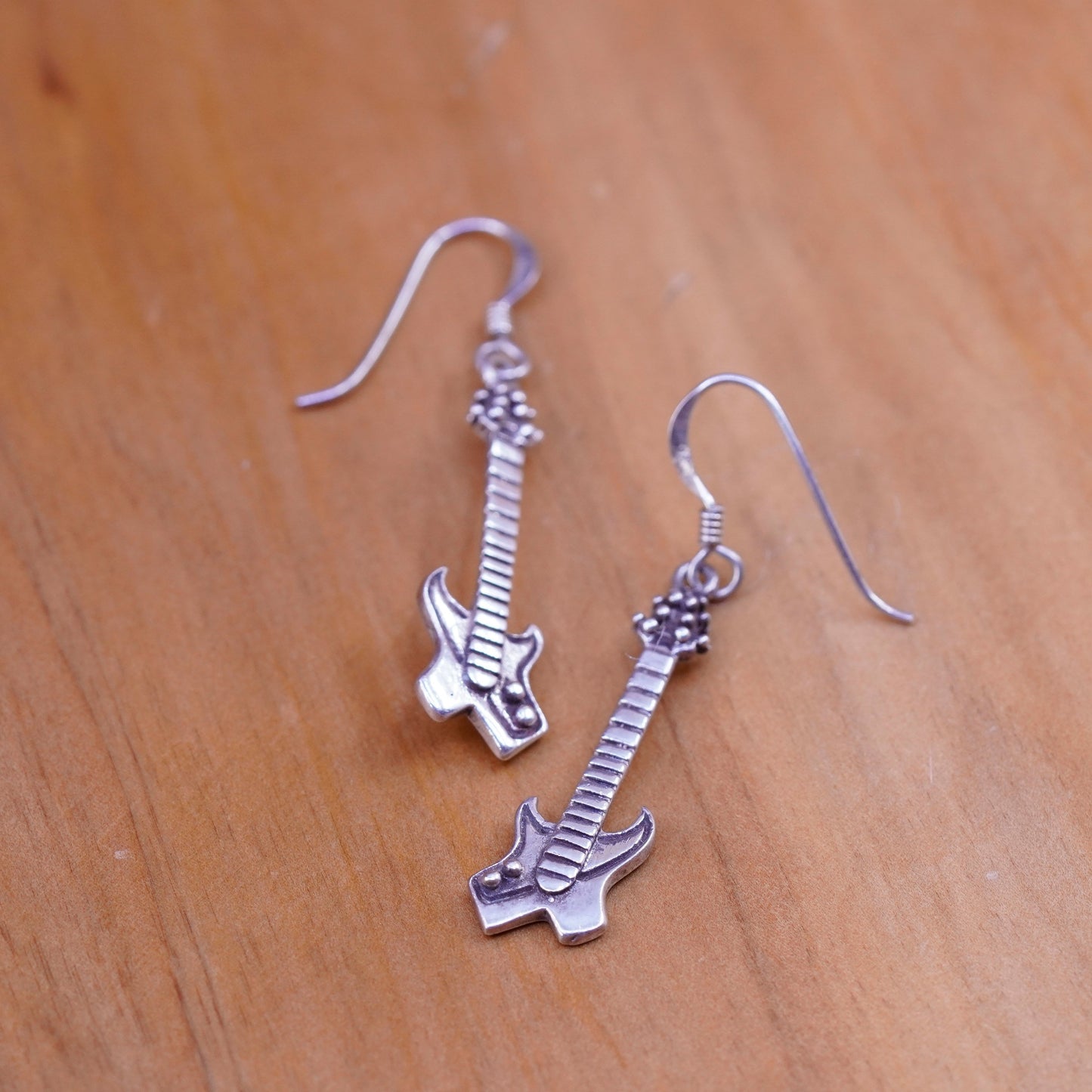 Vintage Sterling silver handmade earrings, 925 Electric guitar