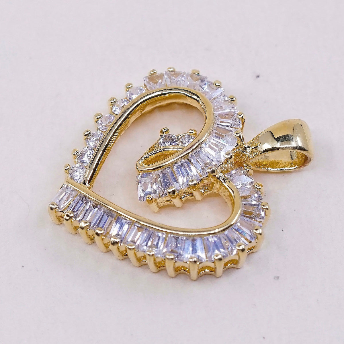 VTG vermeil Gold over Sterling silver pendant, 925 heart pendant with cz