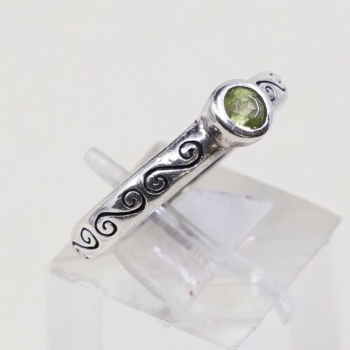 Sz 8, Vtg Sterling Silver Handmade Ring, 925 Stackable Band W/ peridot