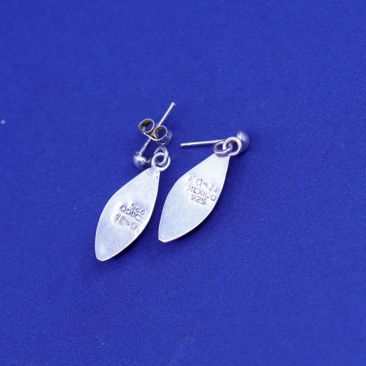 Vintage Sterling silver handmade earrings, 925 marquise drops with red jasper