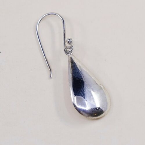 Vtg Sterling 925 Silver Handmade Puffy Teardrop Shaped Earrings, Stamped 925