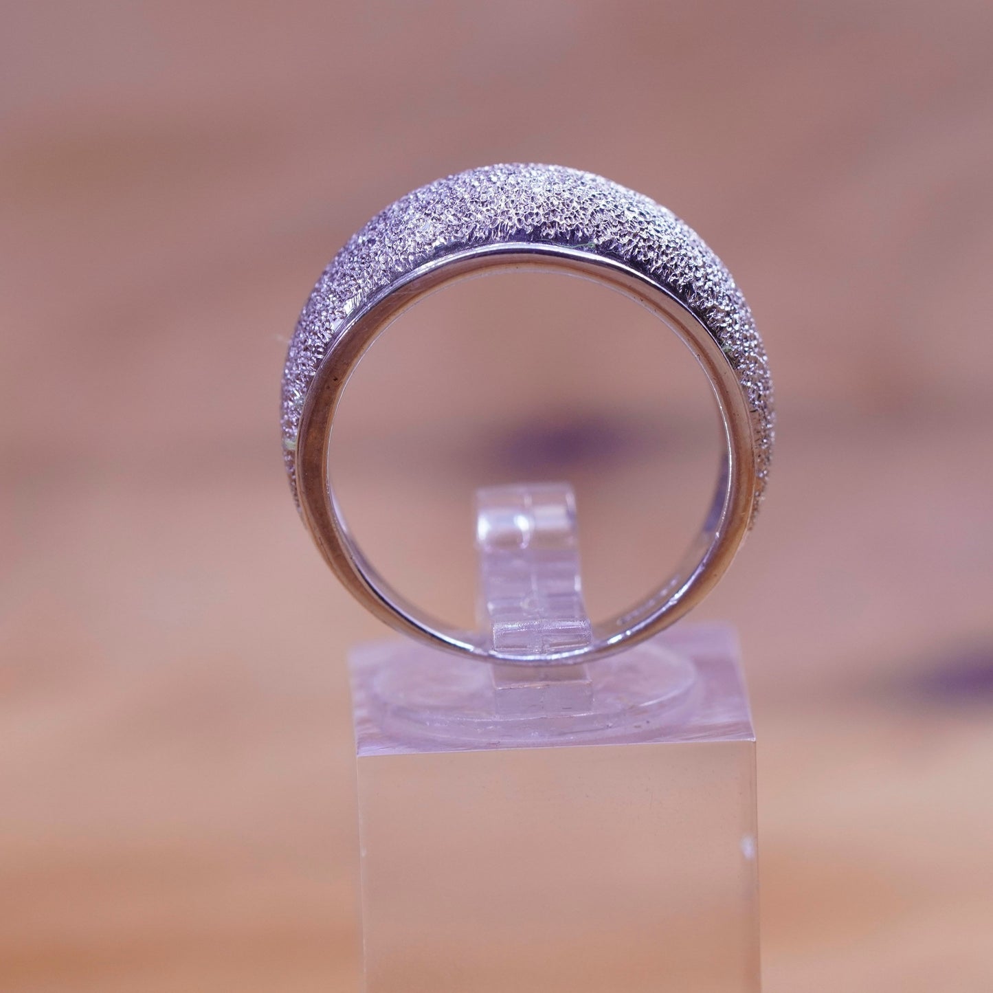 Size 9, vintage Sterling silver handmade ring, glittering 925 ribbed band