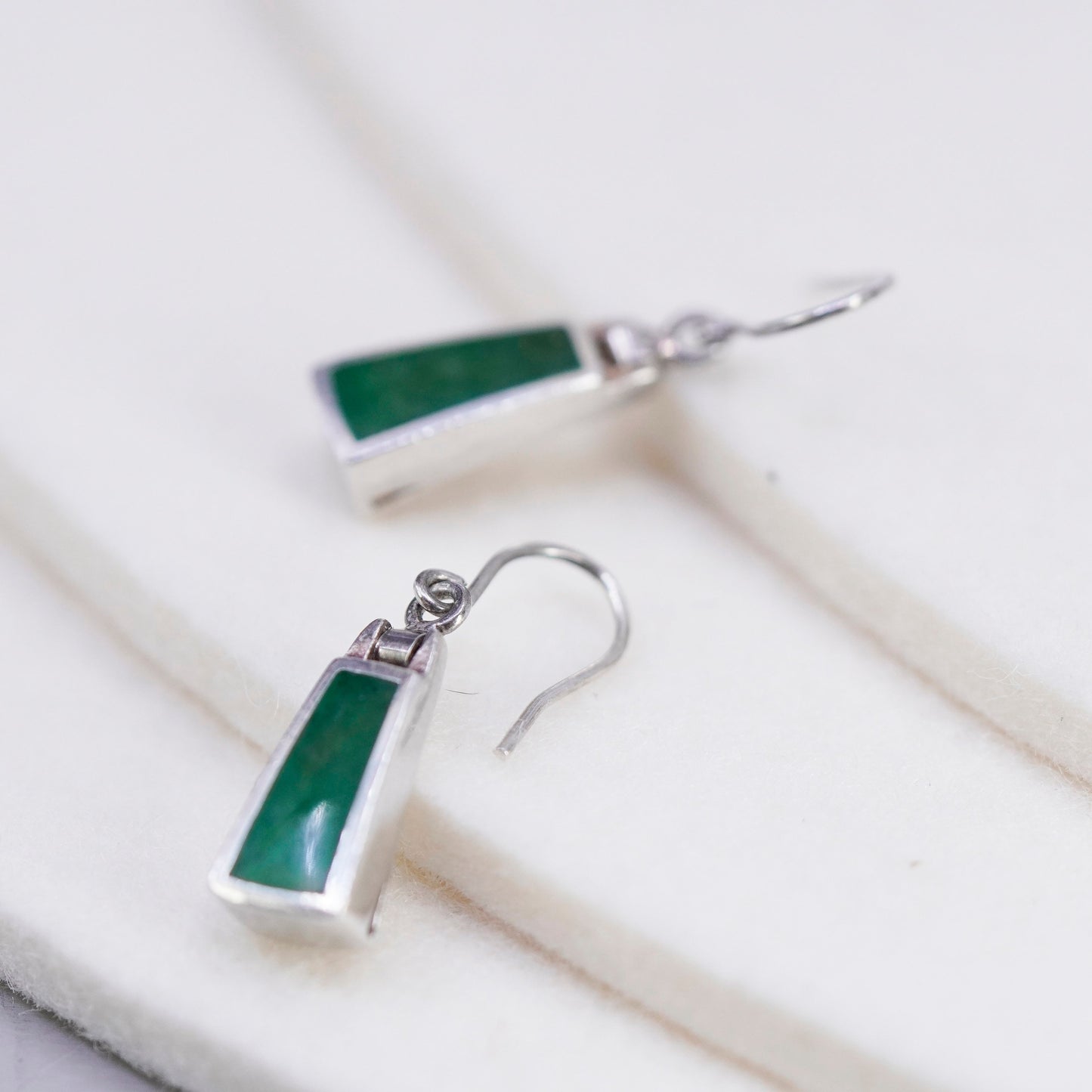 Vintage Sterling 925 silver handmade geometrical jade earrings