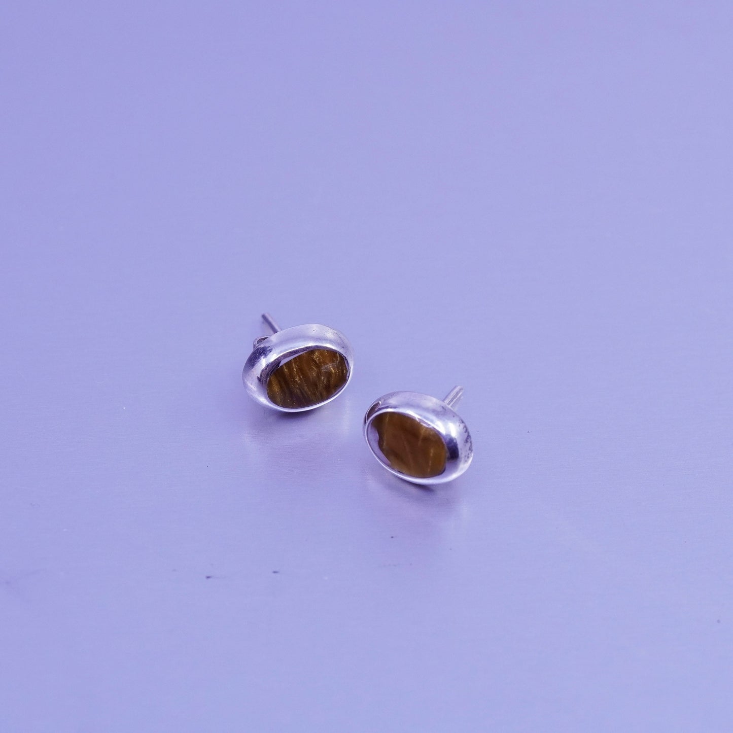 Vintage Sterling 925 silver earrings, studs with goldstone