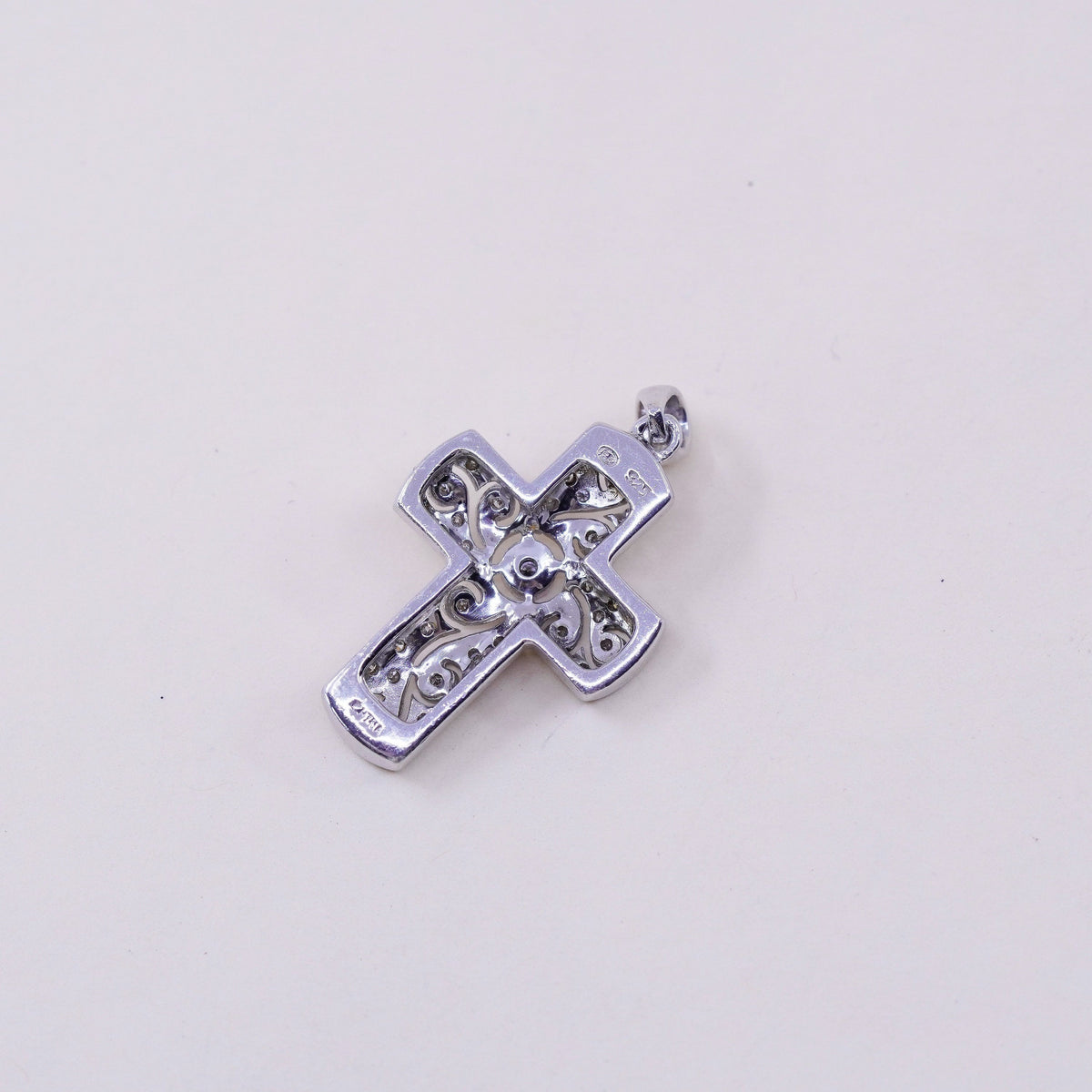 Vintage sterling silver pendant, 925 cross handmade pendant with cluster Cz