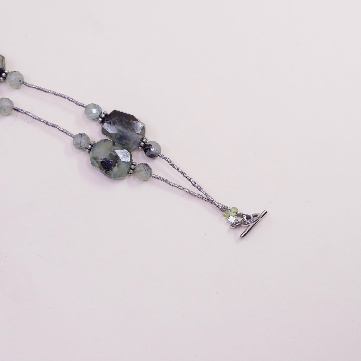 16”, vintage sterling 925 silver handmade necklace with nugget prehnite pendant