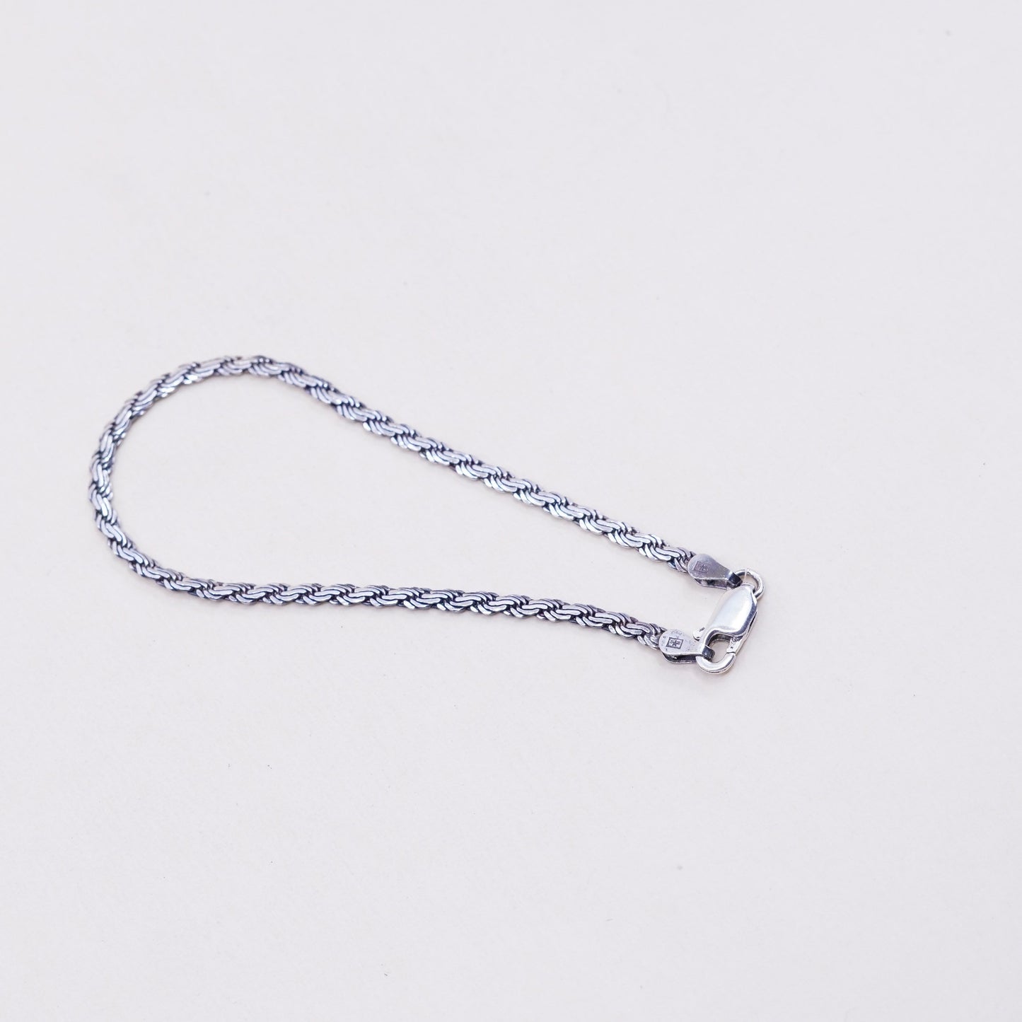7.25”, 3mm, Vintage sterling silver flatten nugget link bracelet, 925 chain