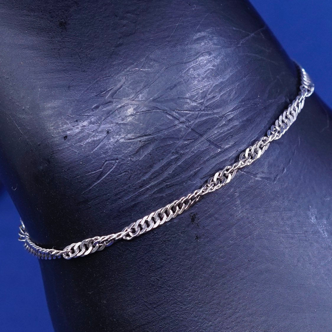 6.75", 2mm, vtg IBB Sterling silver handmade bracelet, 925 twisted curb chain