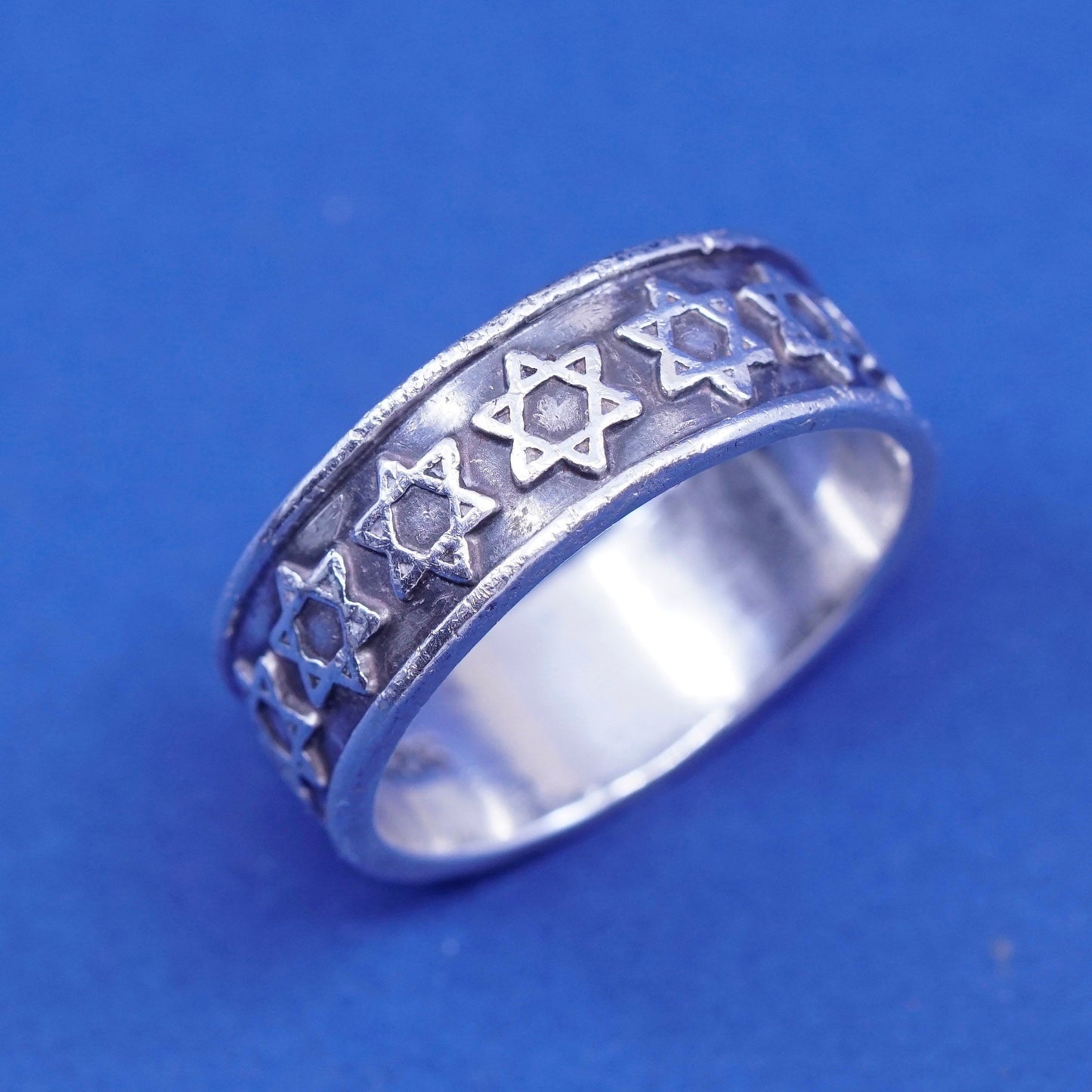 sz 12, vtg Sterling silver handmade ring, hopi 925 statement band w/ hexagram
