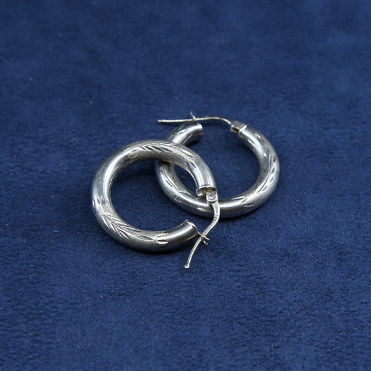 1", vtg Sterling silver handmade hoop earrings, 925 textured huggie