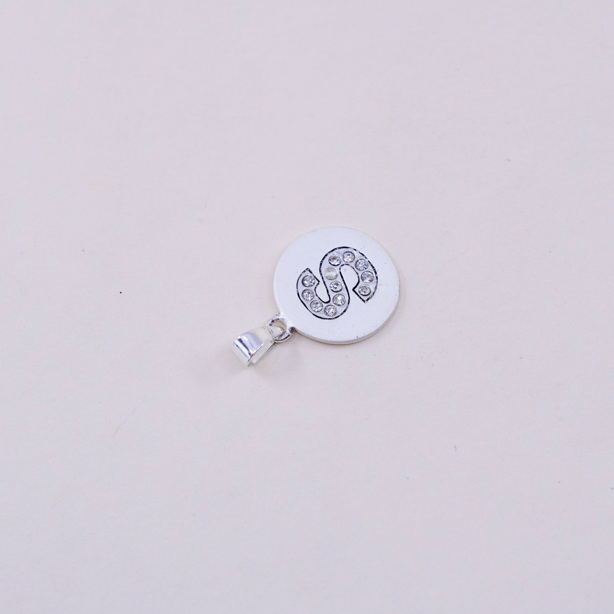 Vintage Sterling silver pendant, 925 name charm monogram initial “S” with cz