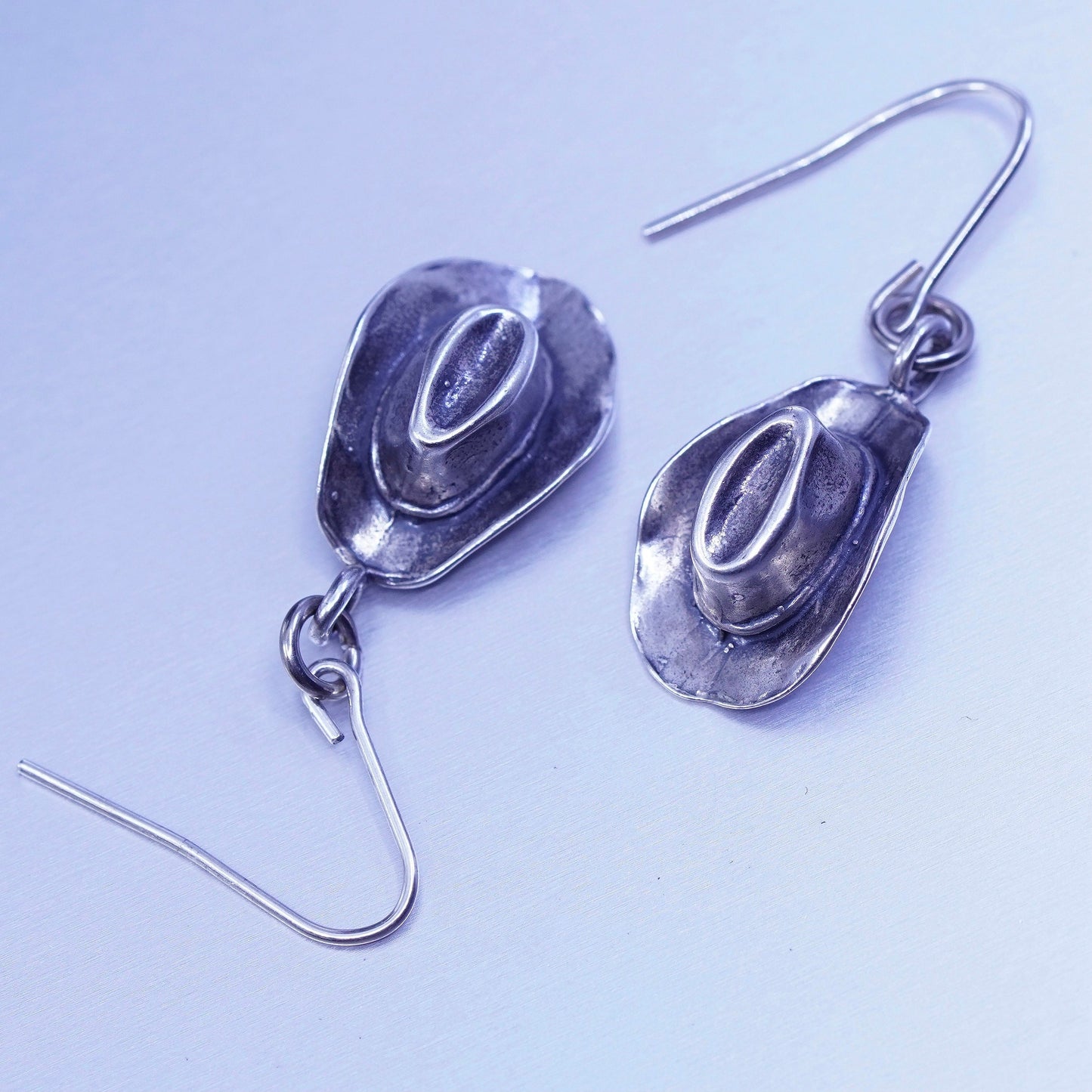 Vintage Sterling 925 silver handmade cowboy hat earrings
