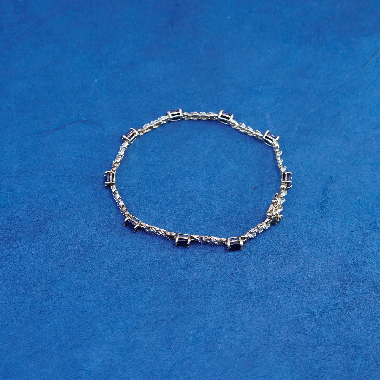 7.25”, vermeil gold over sterling 925 silver tennis bracelet sapphire diamond