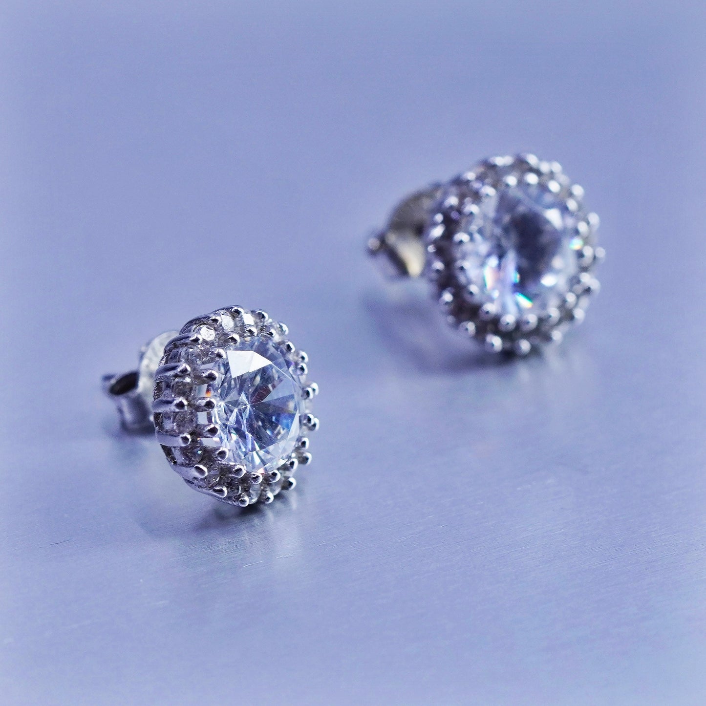 Vintage Sterling 925 silver earrings, studs with cz inlay