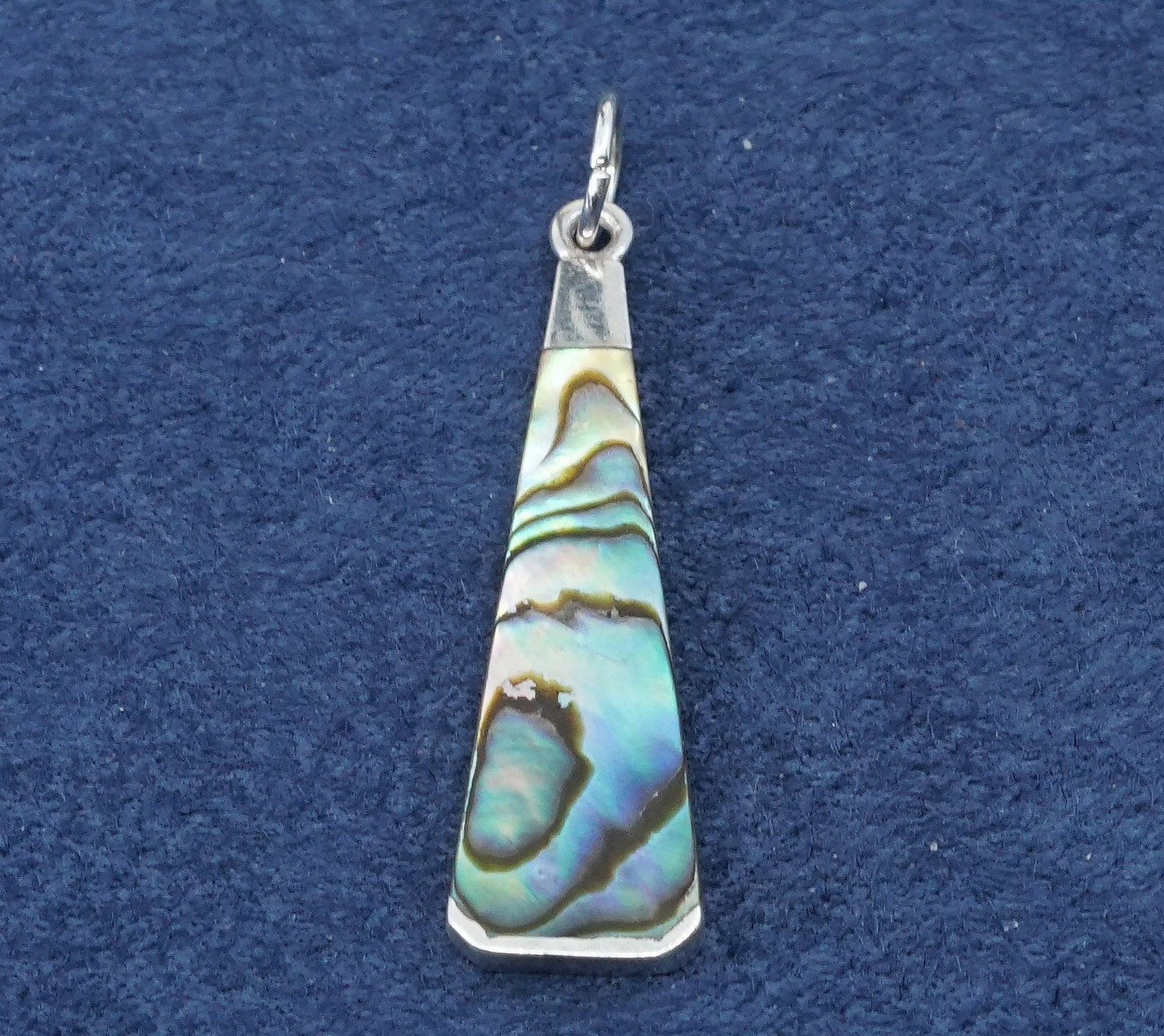 vtg sterling silver handmade pendant, 925 teardrop charm w/ abalone