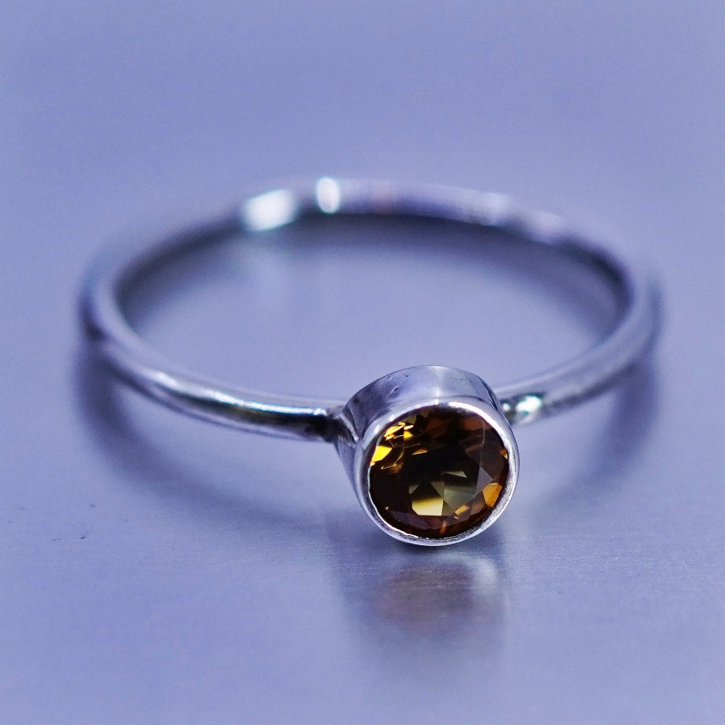 Size 7.5, fashionable Sterling 925 silver handmade stackable ring with citrine
