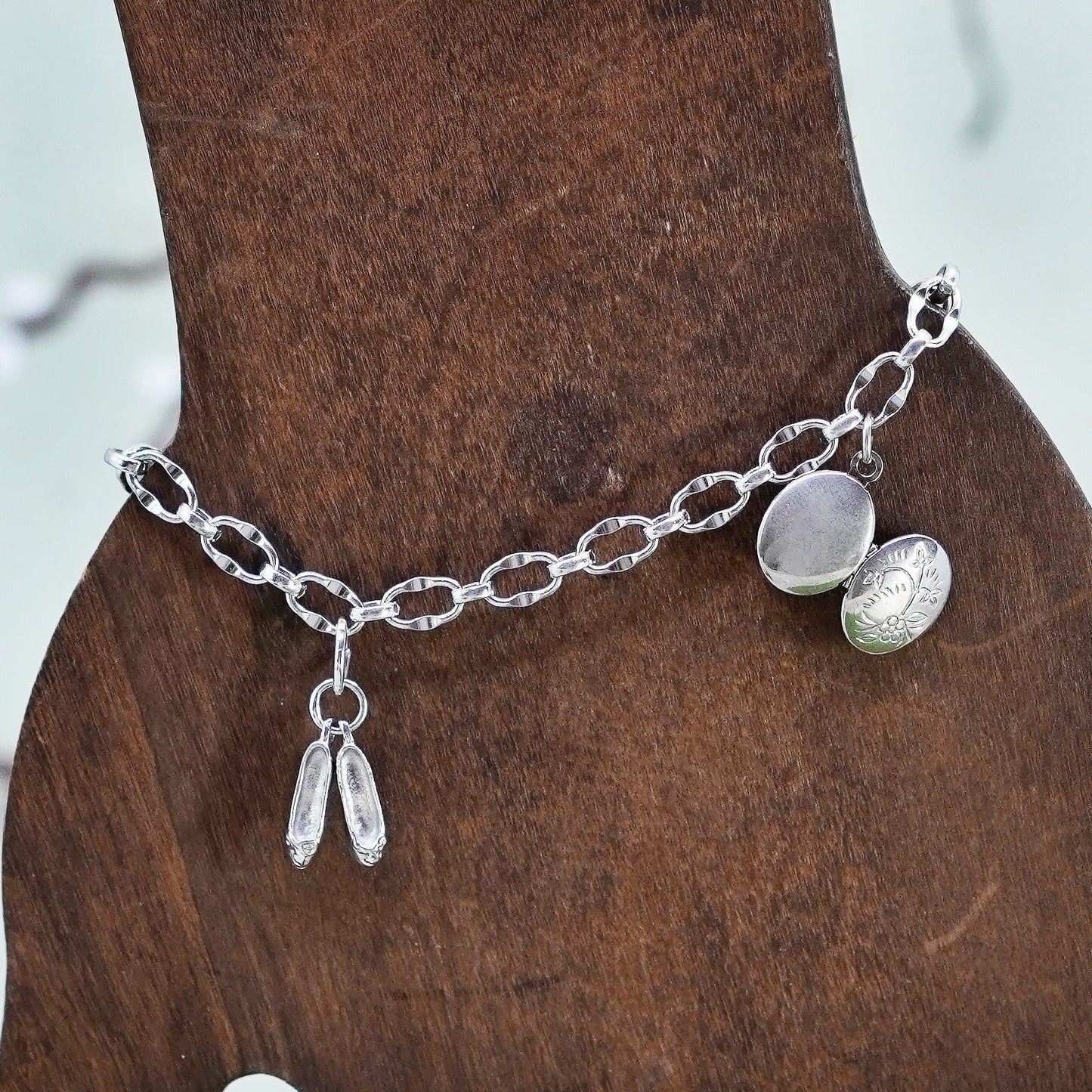 6.75”, danecraft sterling 925 silver bracelet, curb chain baby ballerina shoes