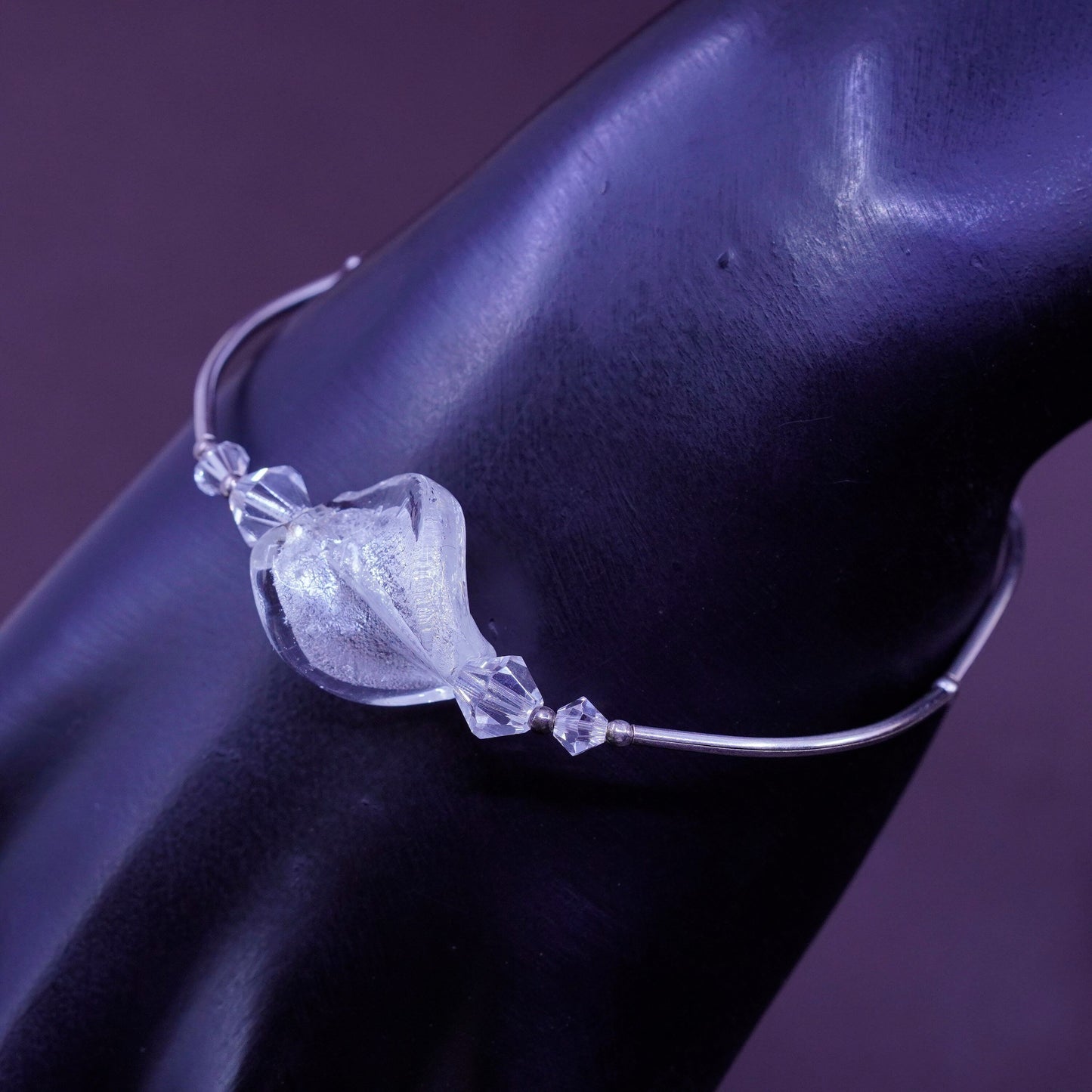 6.5, Vintage Sterling silver handmade bracelet, 925 bar chain with crystal