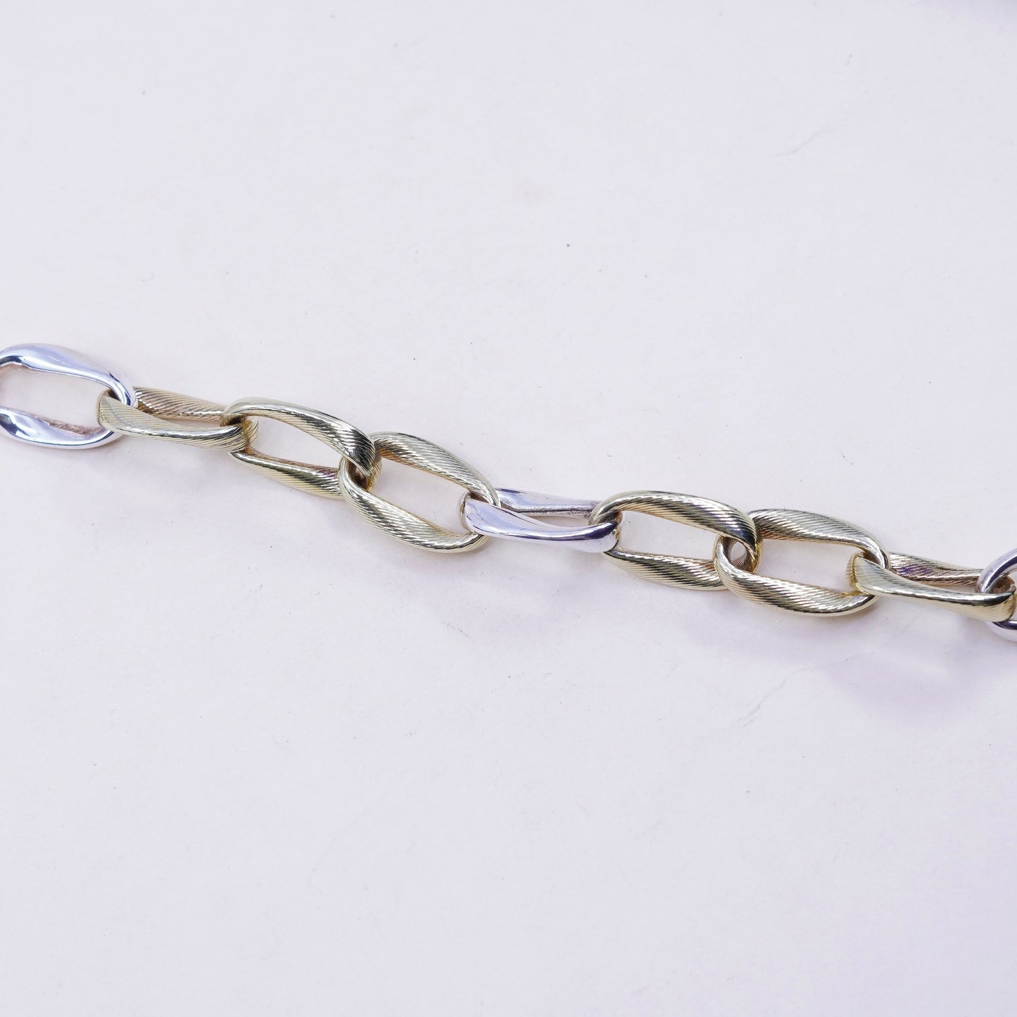 6.25”, vtg India two tone sterling 925 silver puffy textured circle bracelet