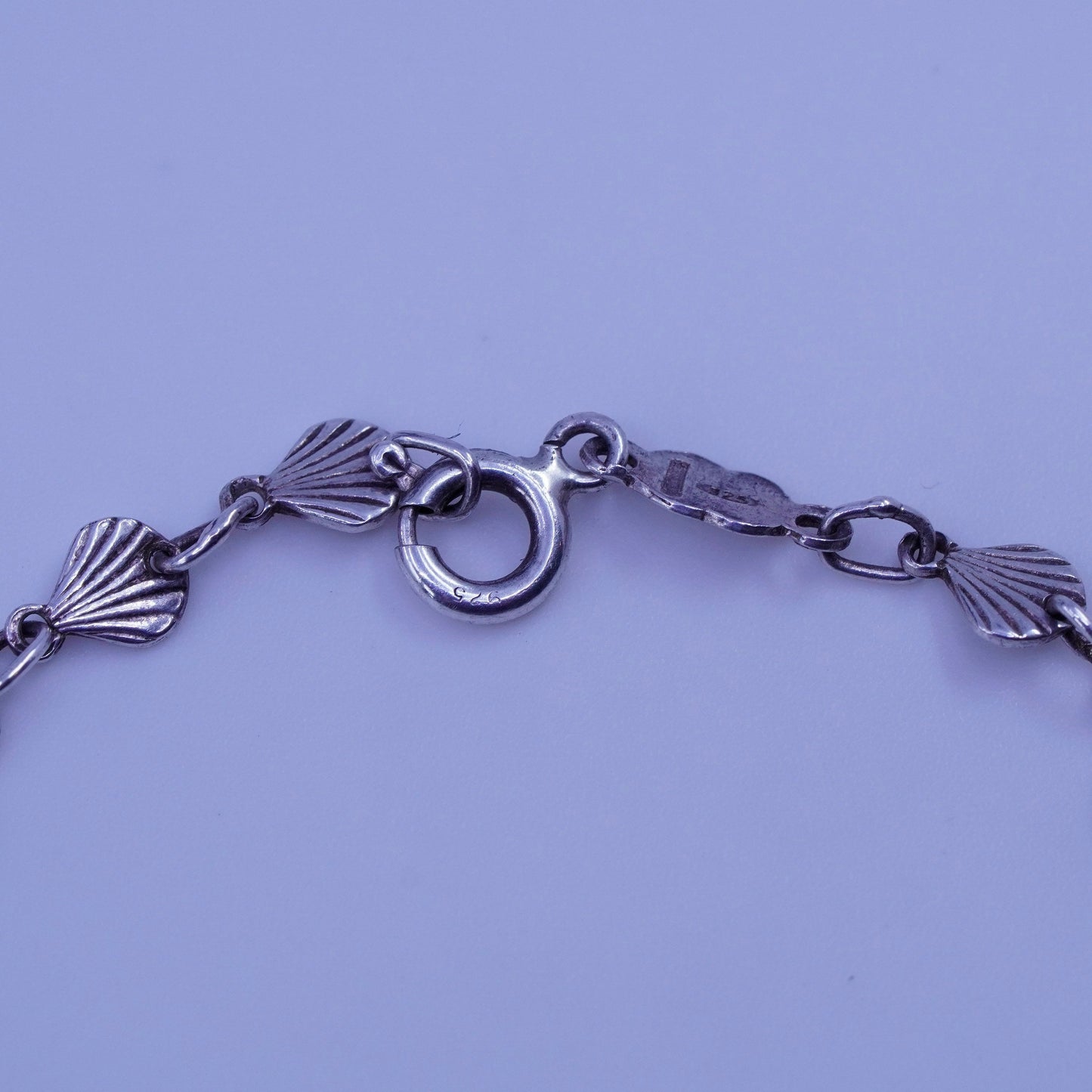 7”, Vintage Italy Sterling 925 silver handmade bracelet, shell link chain
