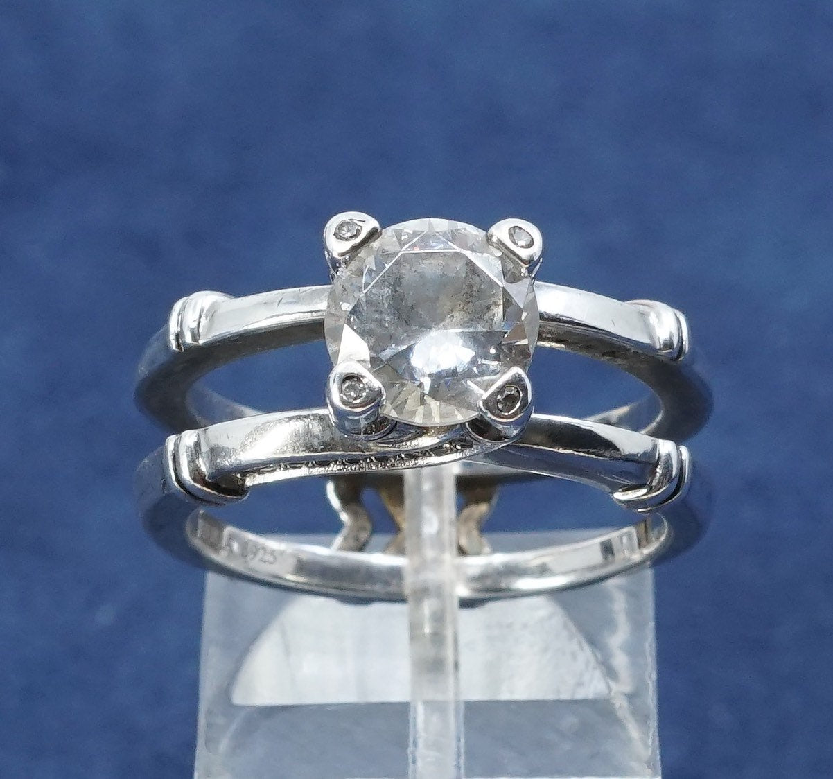 sz 8, vtg jeulia Sterling silver engagement ring, 925 band w/ clear cz
