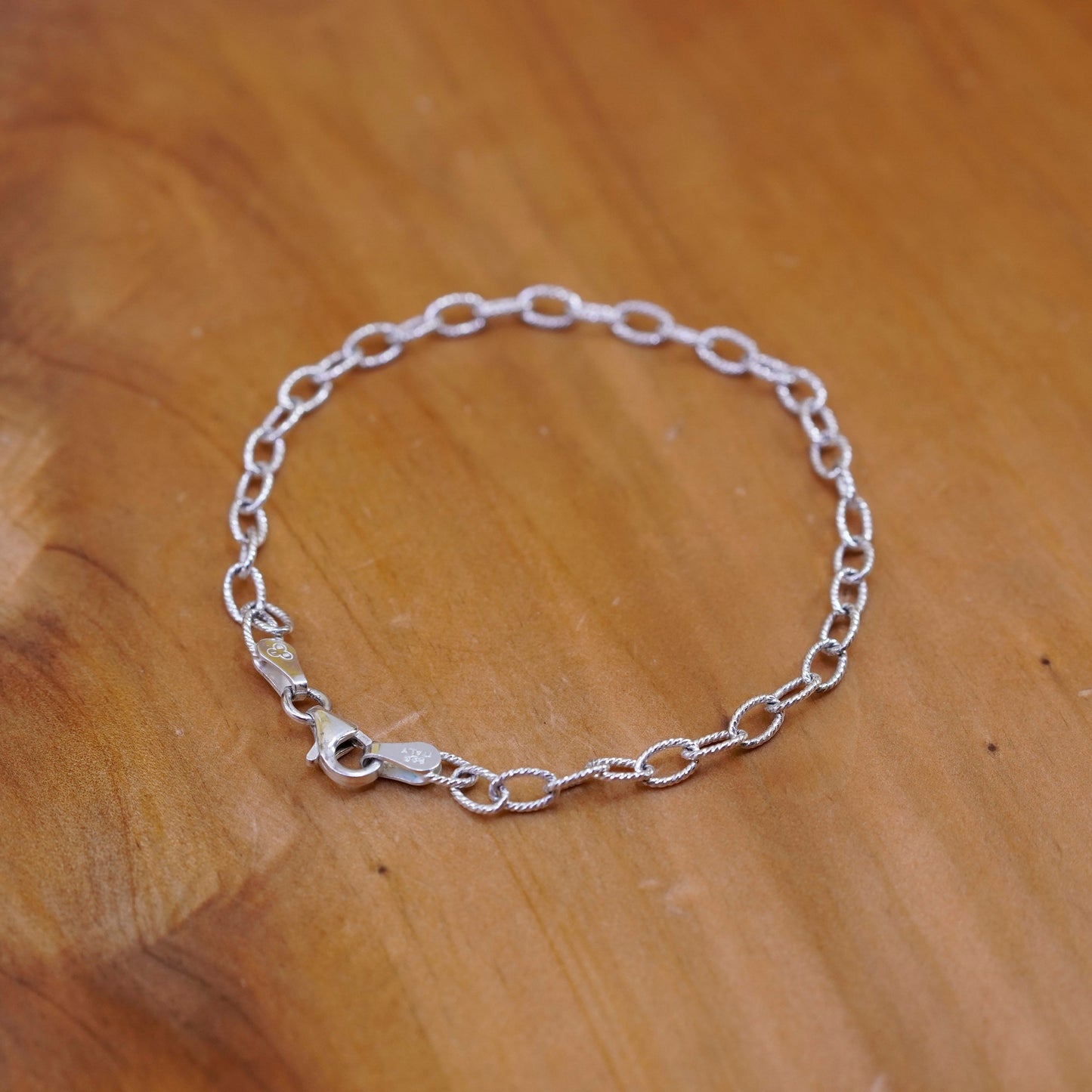 7.25” 4mm, vintage Sterling silver handmade bracelet, textured 925 oval links