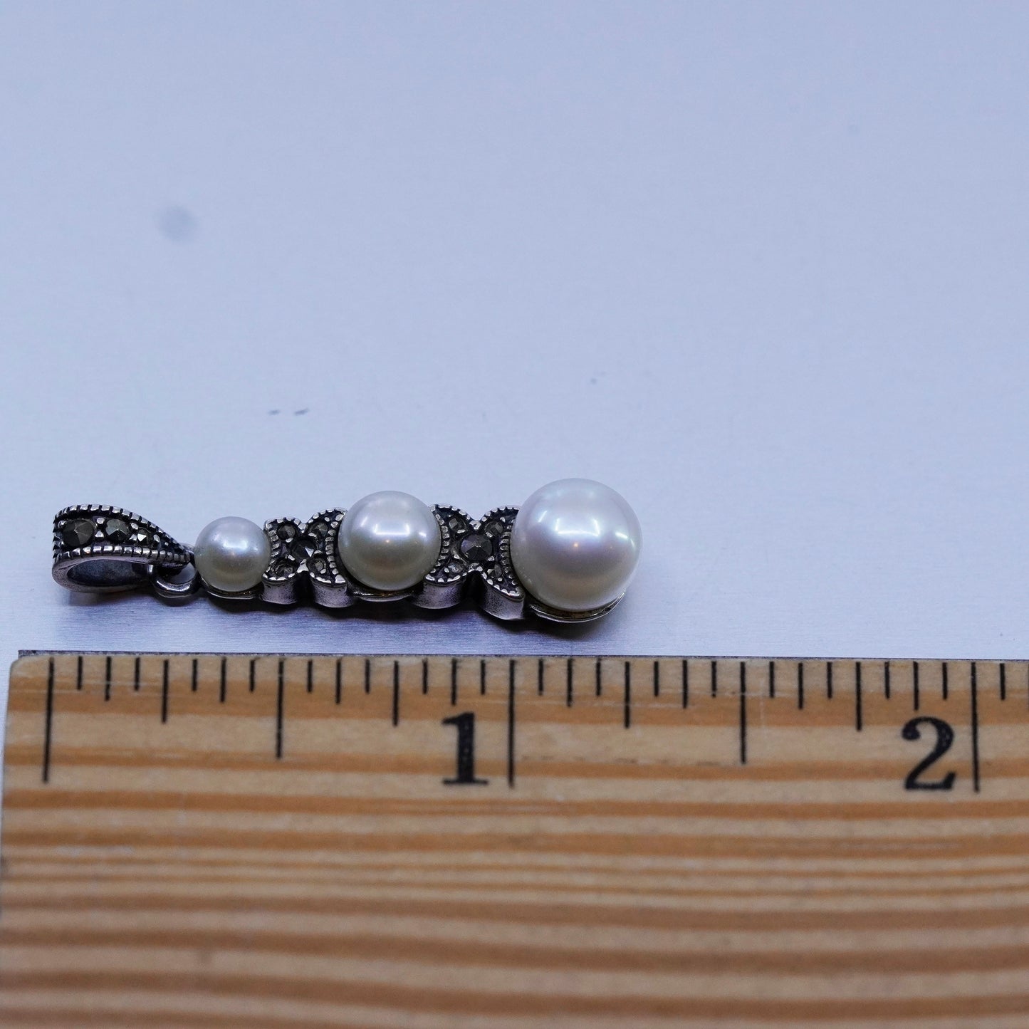 antique Judith Jack sterling 925 silver charm pendant with marcasite and pearl