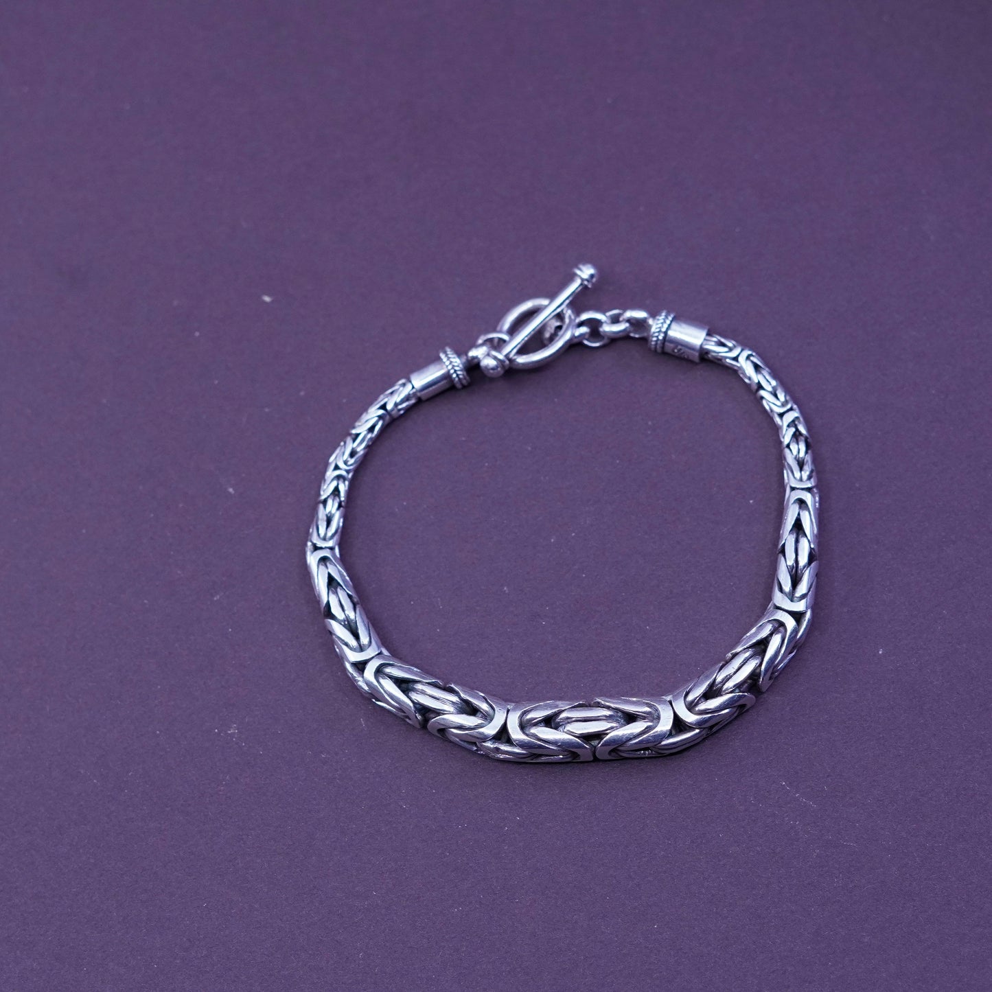 6.75”, vintage graduated Sterling silver bracelet, 925 Byzantine birdcage chain