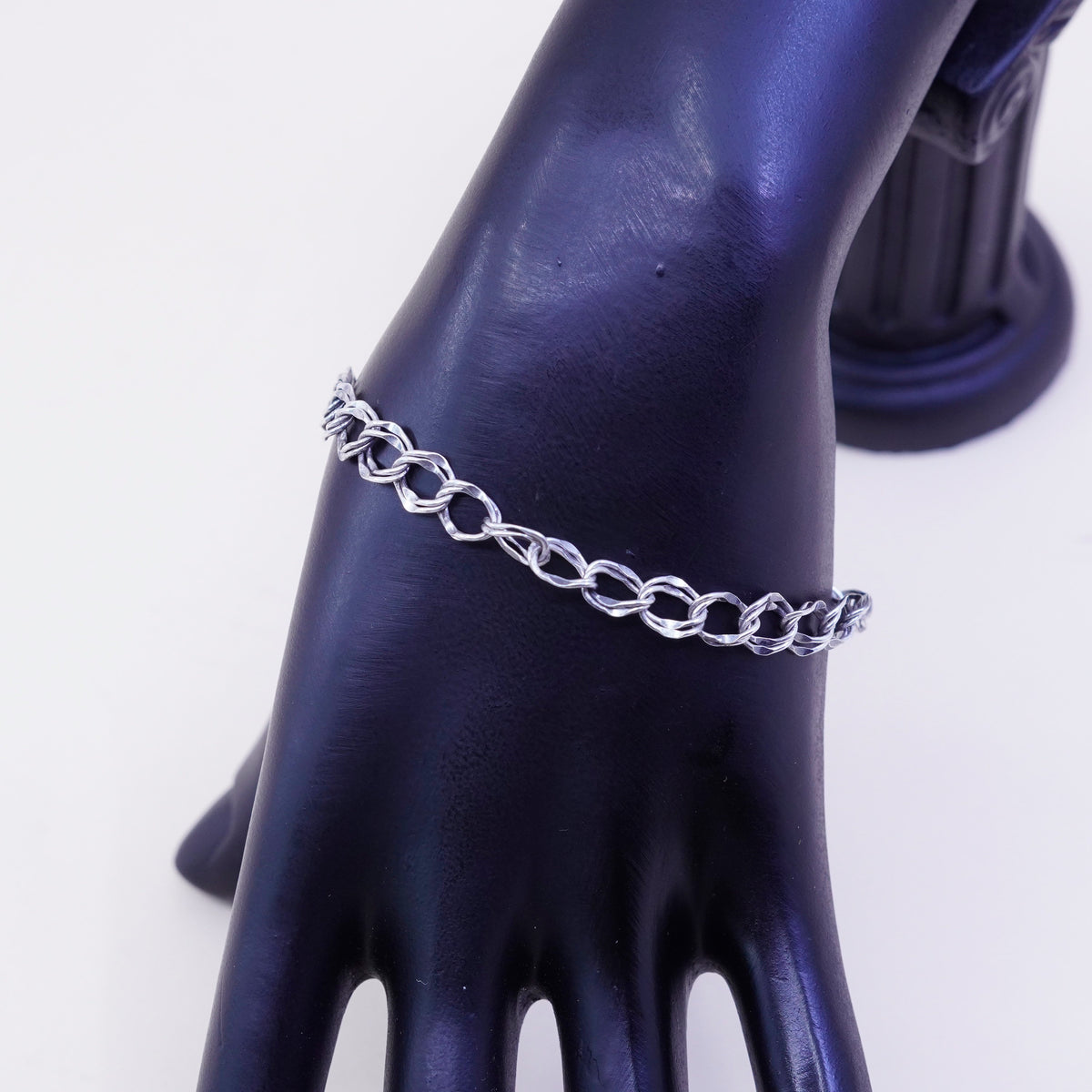 7”, 8mm, Vintage sterling silver double curb bracelet, 925 chain