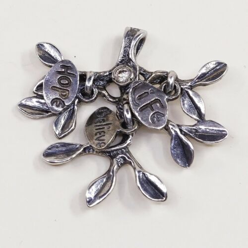 Vtg Israel CZ Shablool 925 Sterling Silver Tree Branch W/ “Hope, Believe Life”