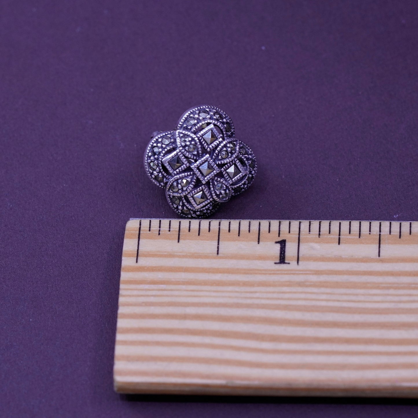 Judith Jack Sterling silver handmade clip on, 925 clover earrings marcasite