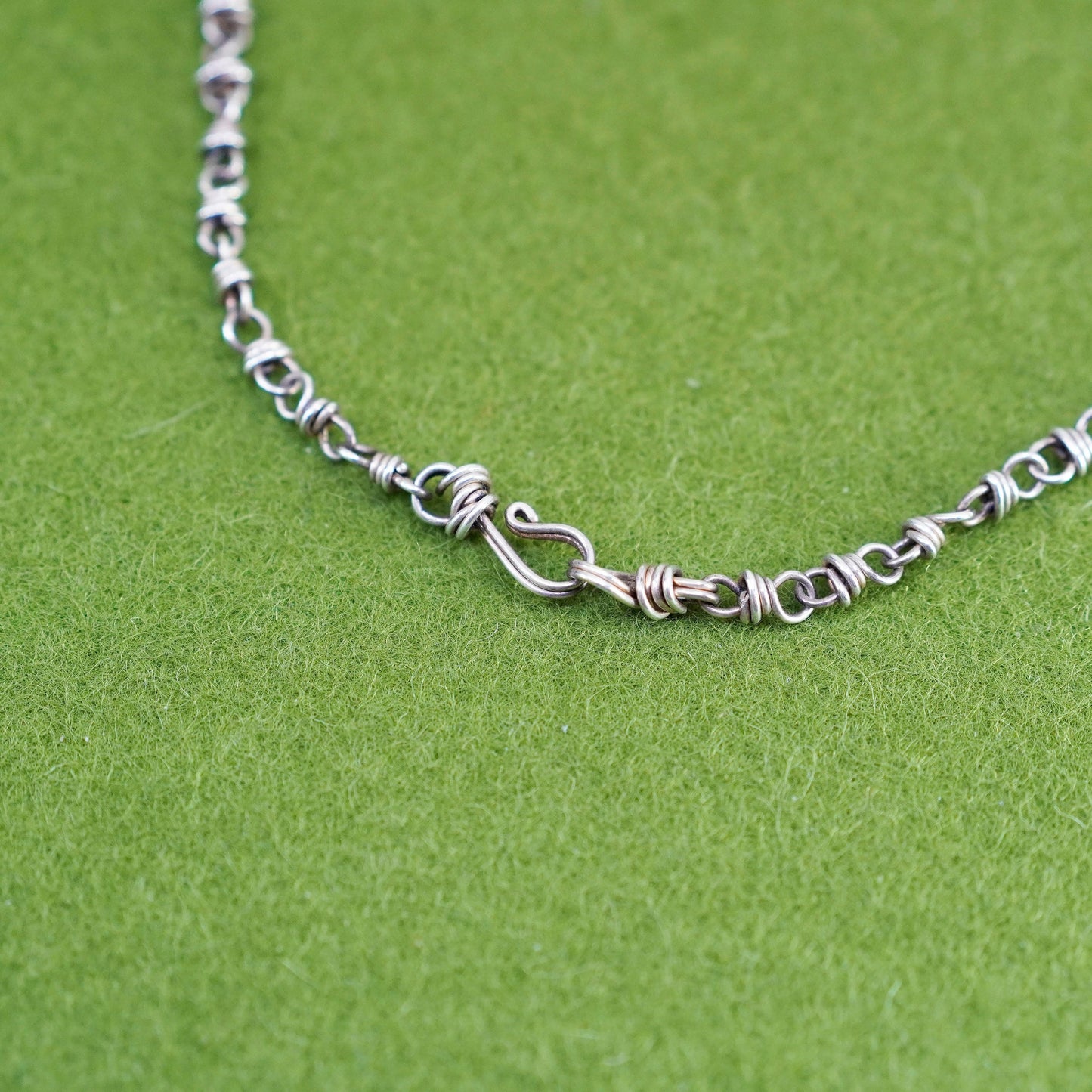 16”, vintage sterling 925 silver handmade necklace, circle chain with pearl
