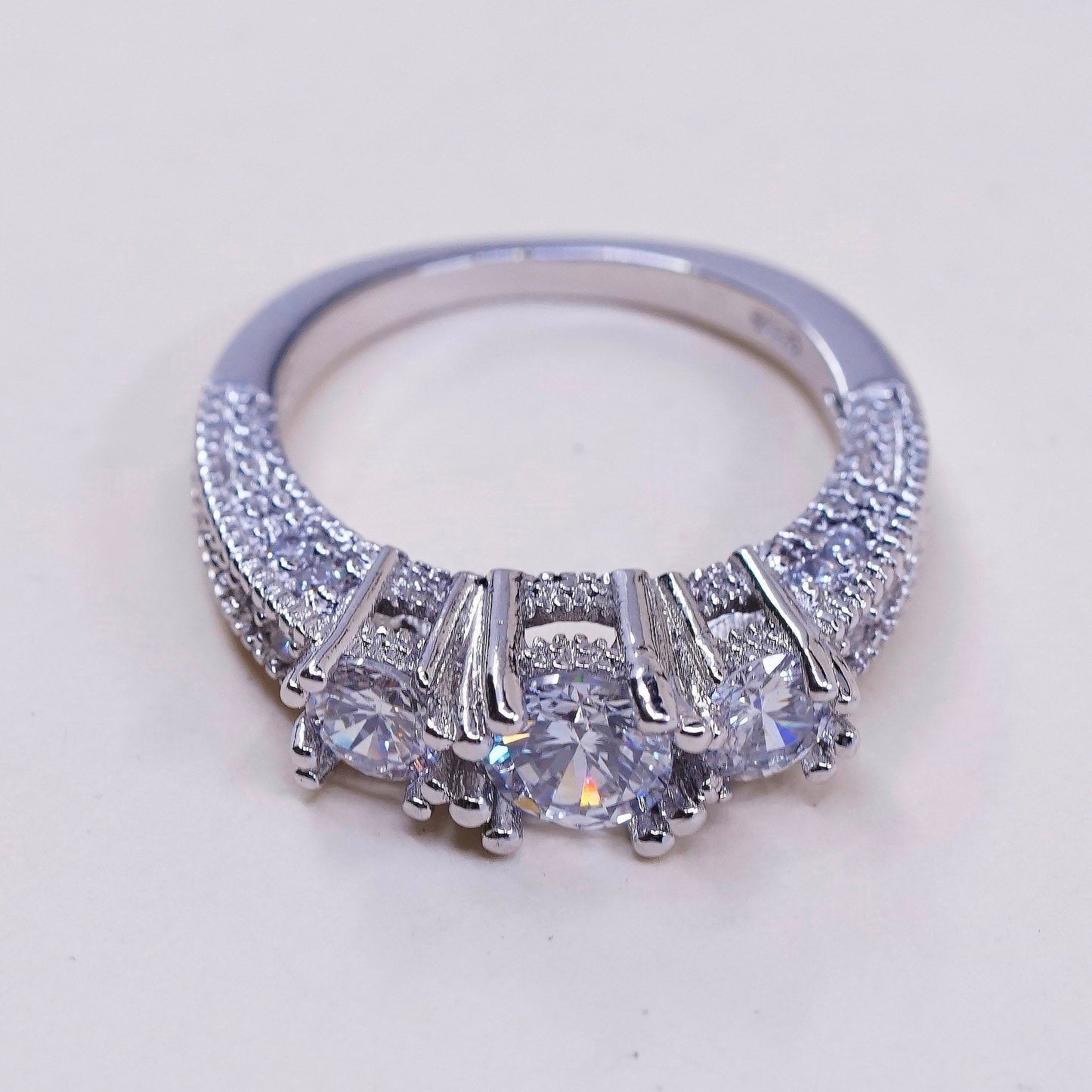 Size 7 vintage jewelry, sterling 925 silver cluster crystal engagement ring