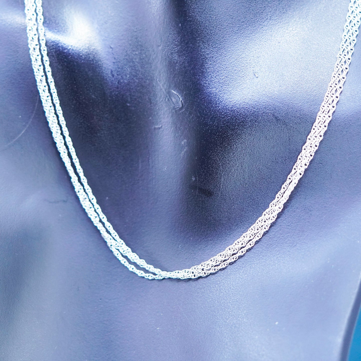 16”, Vintage Sterling silver necklace, multi strands 925 Singapore rope chain