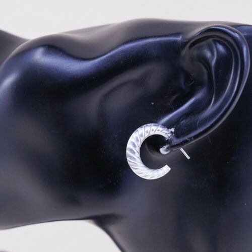 0.75”, Vintage Silver Silver .925 Modern Handmade Ribbed Huggie studs Earrings