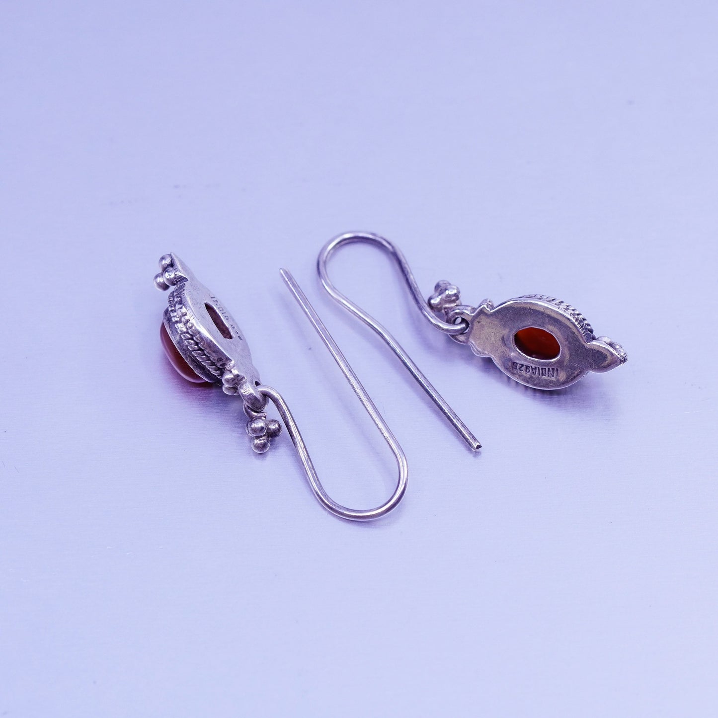 Vintage Sterling 925 silver oval earrings with carnelian and beads