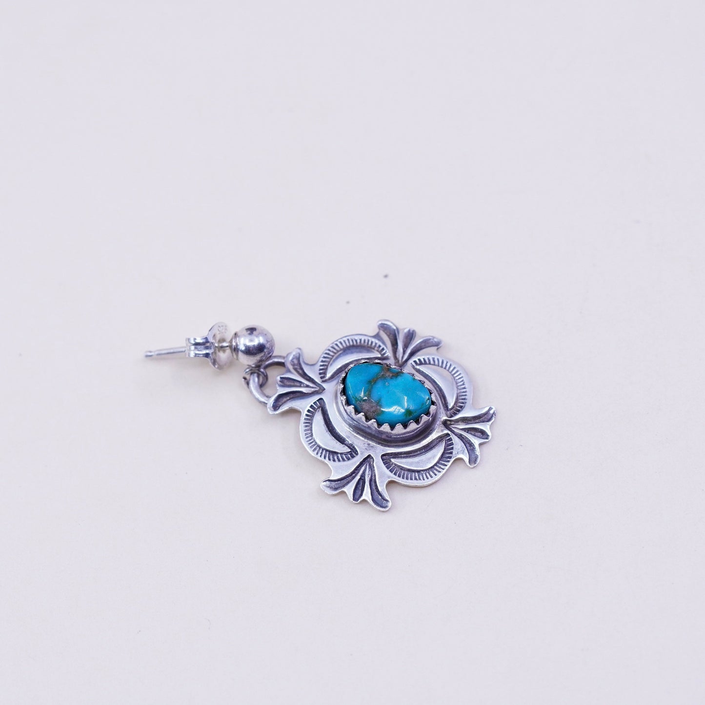 Native American alex sanchez handmade earrings. Navajo Sterling 925 silver dangles with turquoise, stamped Alex Sanchez sterling